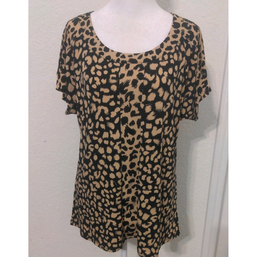 Adele & Mat Animal Cheetah Print Short Sleeve Blouse Top Size L